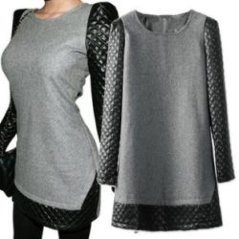 Leather Sleeves Wool Dress